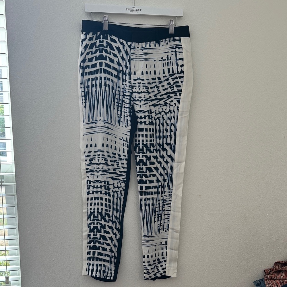 Navy and White Patterned silk trouser Pants